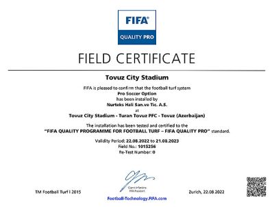 Tovuz şəhər stadionunun süni örtüyünə FİFA sertifikatı